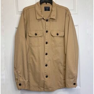 Abercrombie & Fitch Heavy shirt Mens XXL Tan Button front Button pockets FLAW